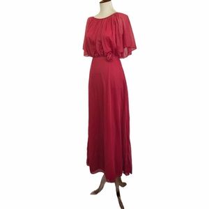 Vintage Maxi Dress Lipstick Red Sheer Overlay Union Made Size 5